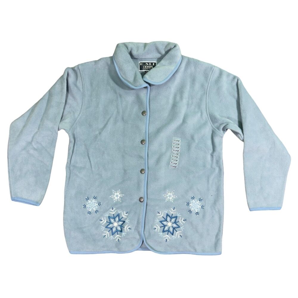 E.M.I. Sportswear Jacket Women's XL Blue Fleece Embroidered Snowflake Winter Top